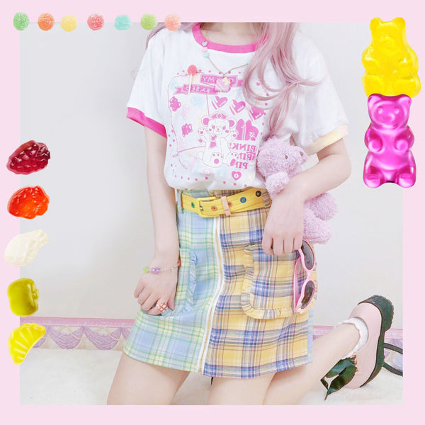 Love Mixed Color Plaid Skirt yc22745
