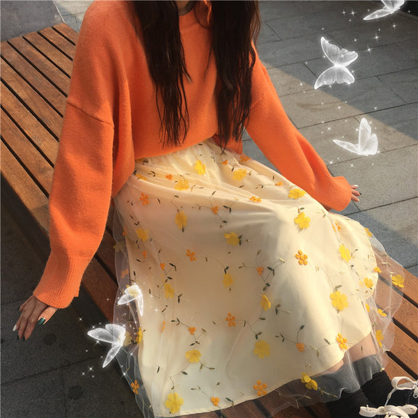 Japanese flower lace skirt yc22779