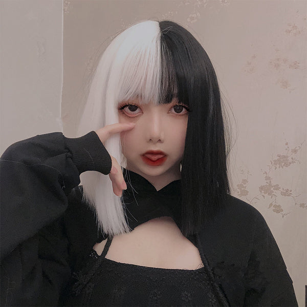 Lolita black and white stitching wig YC21704