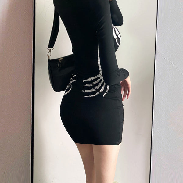 DARK PUNK SKELETON SKELETON DRESS YC24561