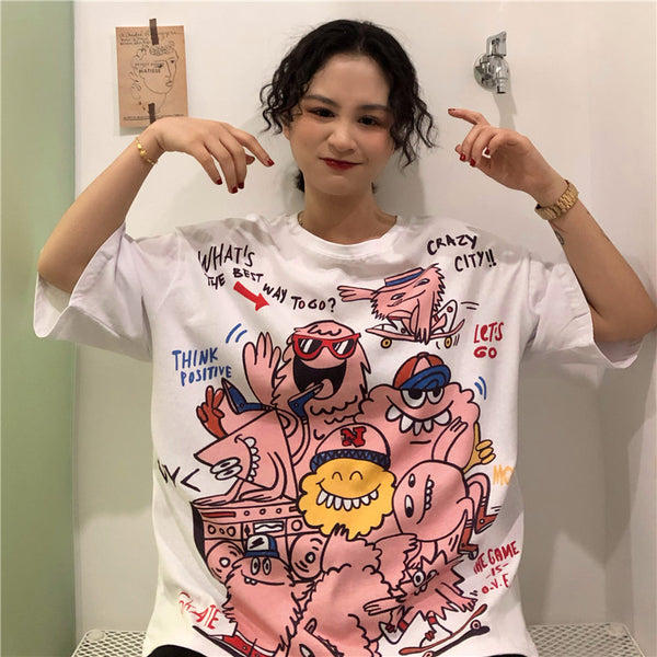 Harajuku Cartoon Print T-Shirt YC21555