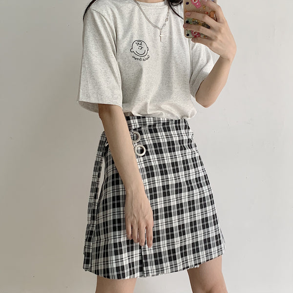 Black and white plaid button skirt  YC21558