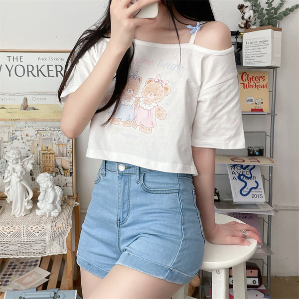 Japanese bow bear print T-shirt yc50147