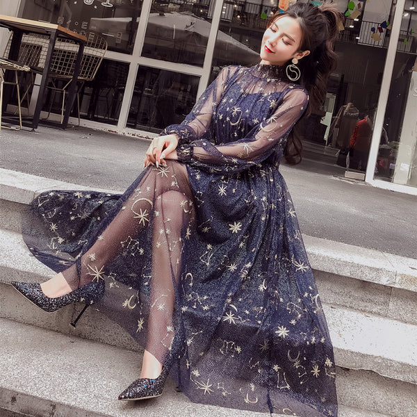 Starry long sleeve dress yc22770
