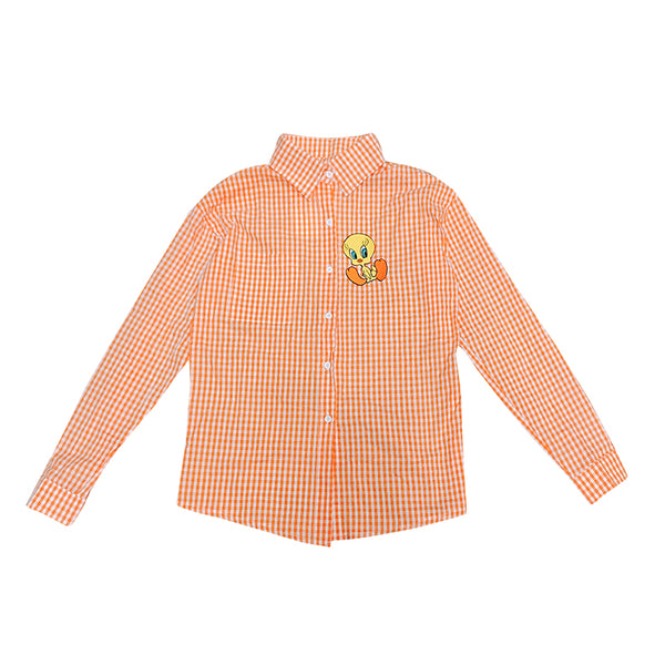 Orange long sleeve plaid shirt YC21961