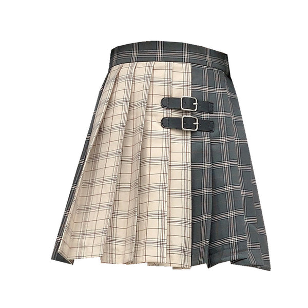 Harajuku brown gray pleated skirt yc22195