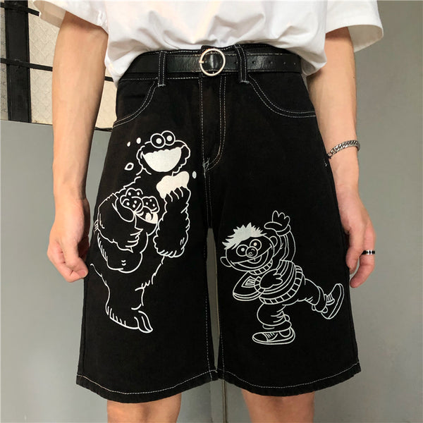 Couple cartoon printed denim shorts YC21796