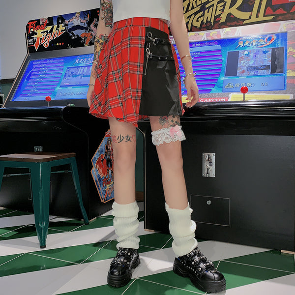 Punk plaid irregular hip hop skirt yc22194