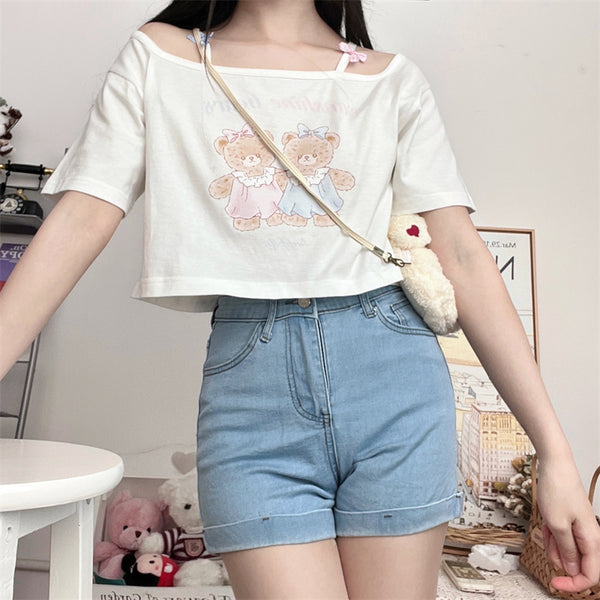 Japanese bow bear print T-shirt yc50147