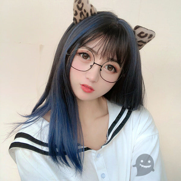 Black blue wig YC22168