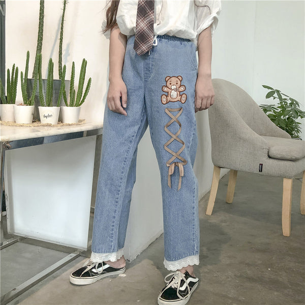 Bear embroidered jeans yc22490
