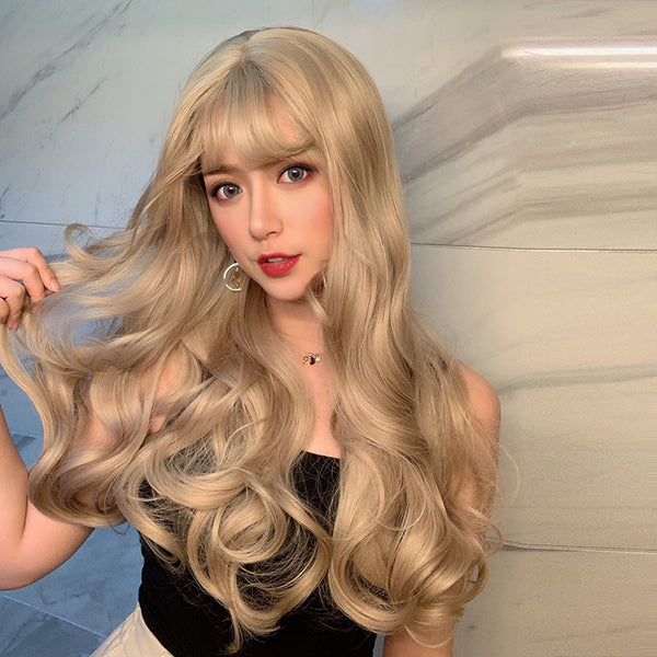 lolita golden gray curly wig YC23715