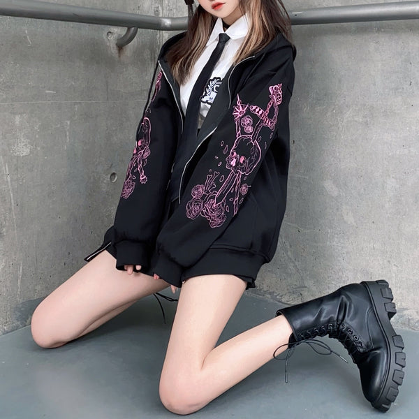 Black embroidered hooded top YC24479