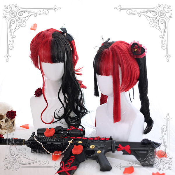 Lolita red and black colorblock wig     YC21439