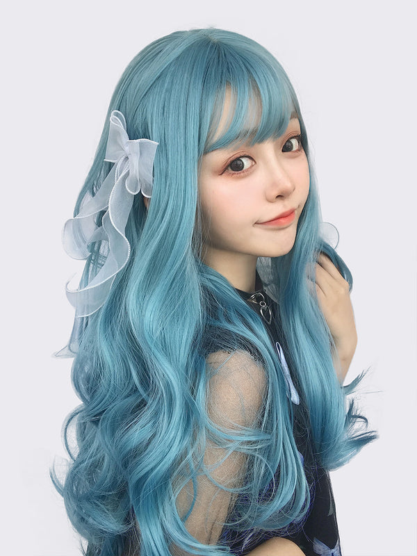 Lolita blue long curly wig YC24415