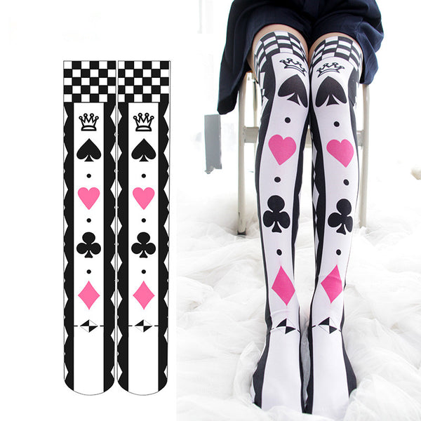 Lolita playing card printed knee socks (one pair)  YC21527