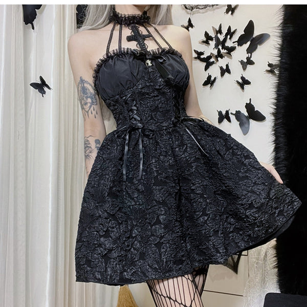 Dark Cross Lace Dress yc50168