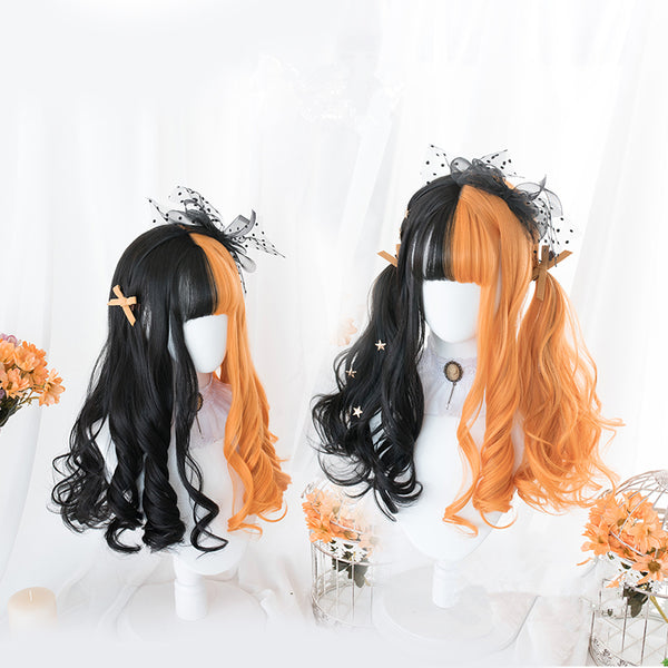 Lolita black orange straight curly hair wig yc22174