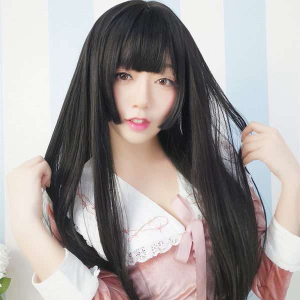 Harajuku Black Brown Long Straight Hair Wig YC24331