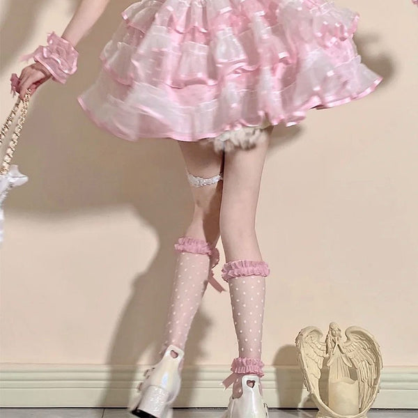 Lolita polka dot bow lace calf socks yc50115