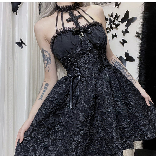 Dark Cross Lace Dress yc50168