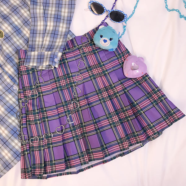 Purple plaid pleated skirt YC21878