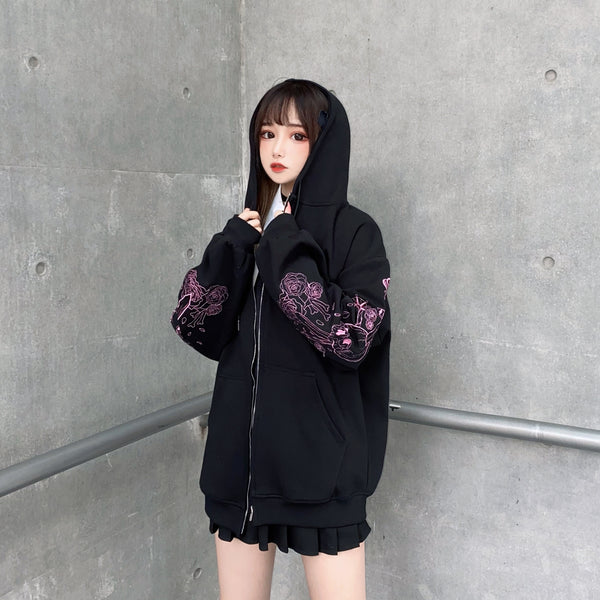 Black embroidered hooded top YC24479
