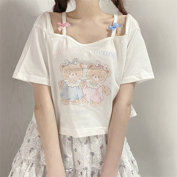 Japanese bow bear print T-shirt yc50147