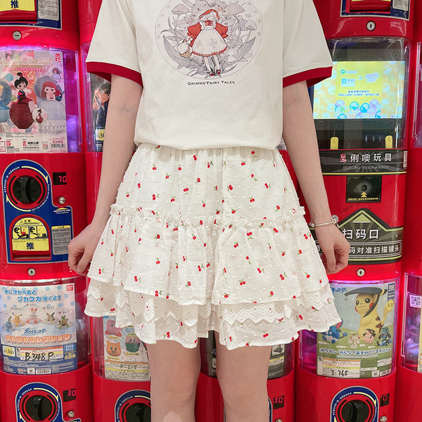 Japanese Cherry Lace Cake Skirt yc50149