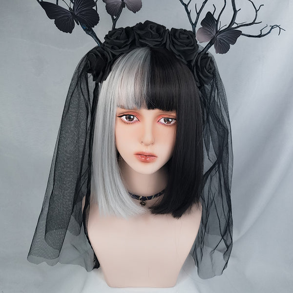 Black and white mixed color wig yc22462