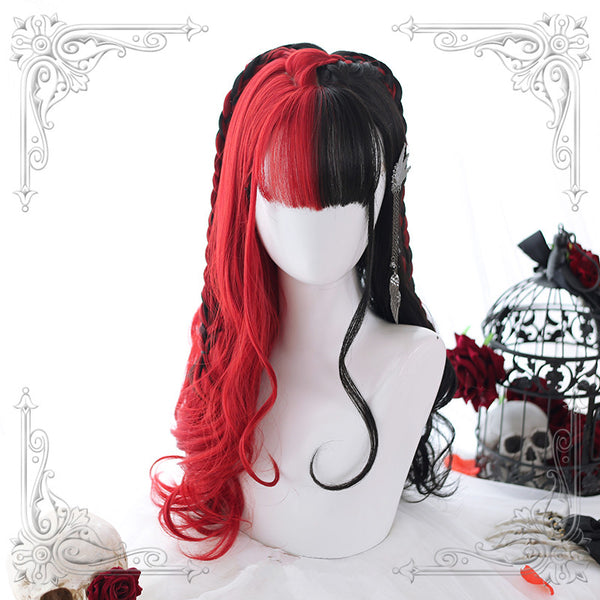 Lolita red and black colorblock wig     YC21439