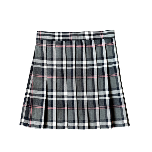 Gray pink plaid high waist pleated skirt YC24208