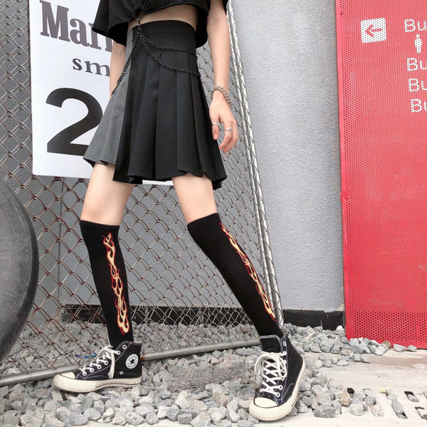 Black gray stitching pleated skirt yc22255