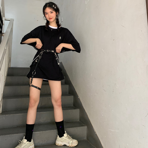 Punk black PU belt + leg loops YC24489