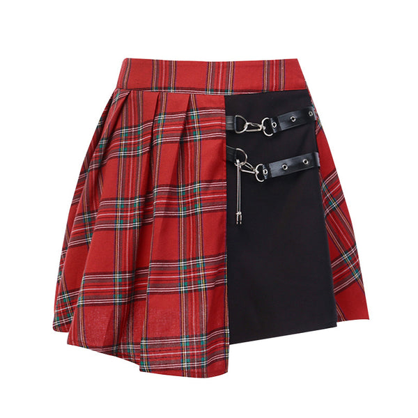 Punk plaid irregular hip hop skirt yc22194