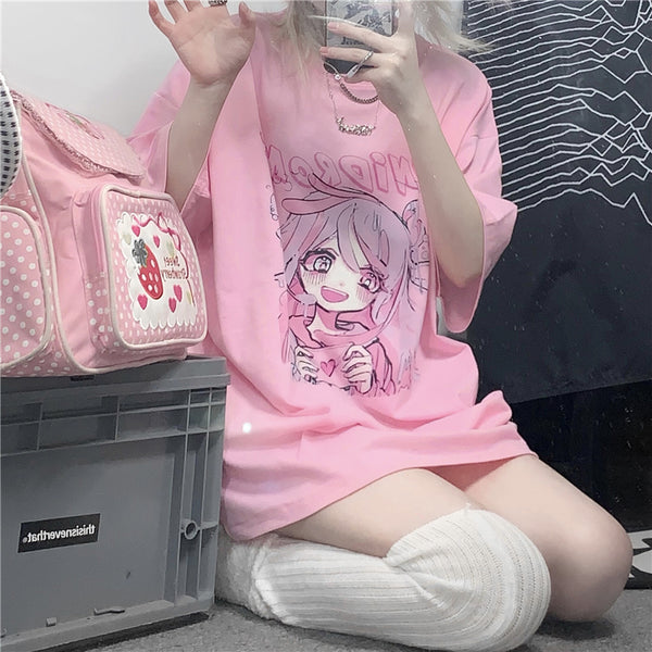 ins pink girl print T-shirt yc24749