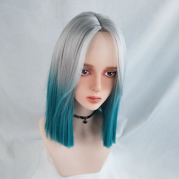 Silver gradient green blue wig yc22611