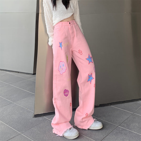 Harajuku star print jeans yc24816
