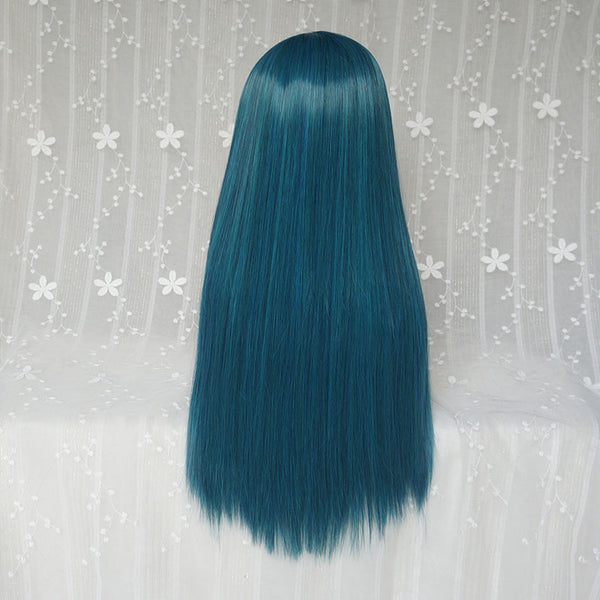 Blue green long straight hair wig yc22615