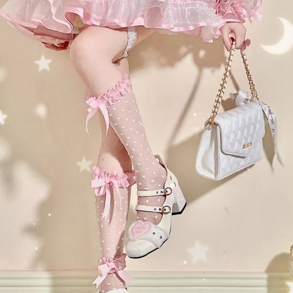 Lolita polka dot bow lace calf socks yc50115
