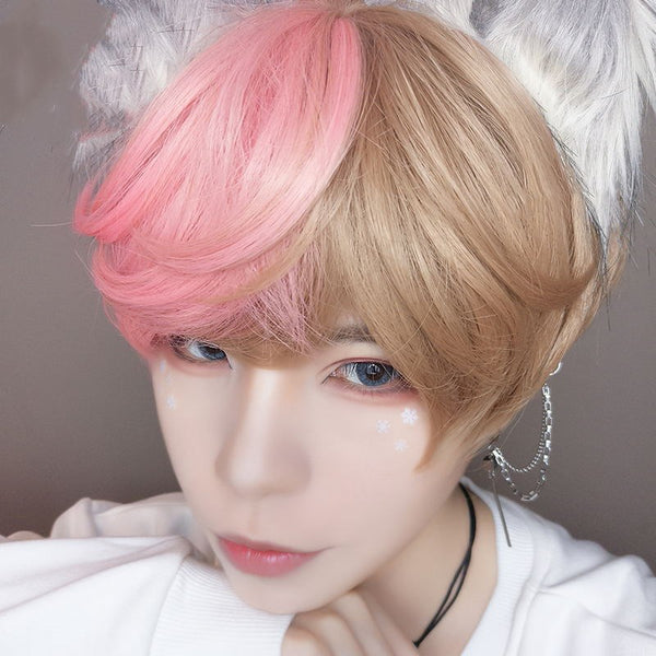 Pink + Brown Short Hair Wig YC24237