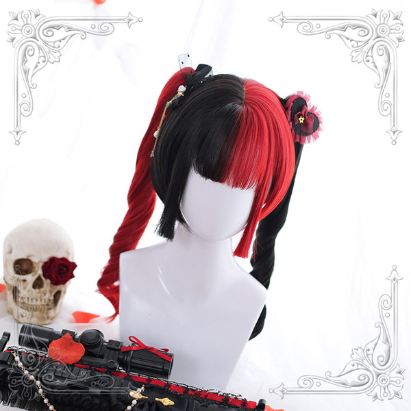 Lolita red and black colorblock wig     YC21439