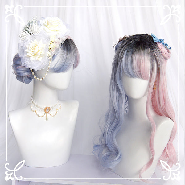 Lolita blue pink stitching wig YC21665