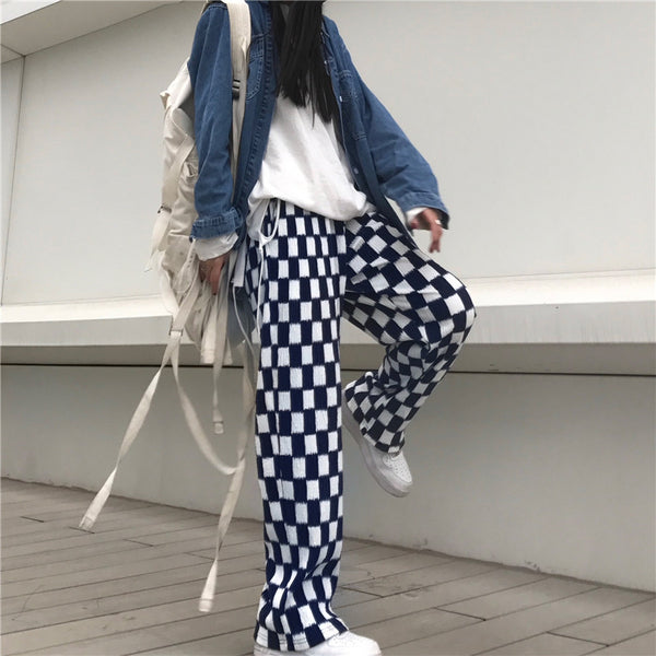 Harajuku black and white check casual pants YC24447