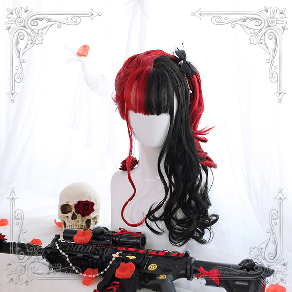 Lolita red and black colorblock wig     YC21439