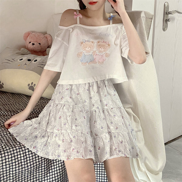 Japanese bow bear print T-shirt yc50147