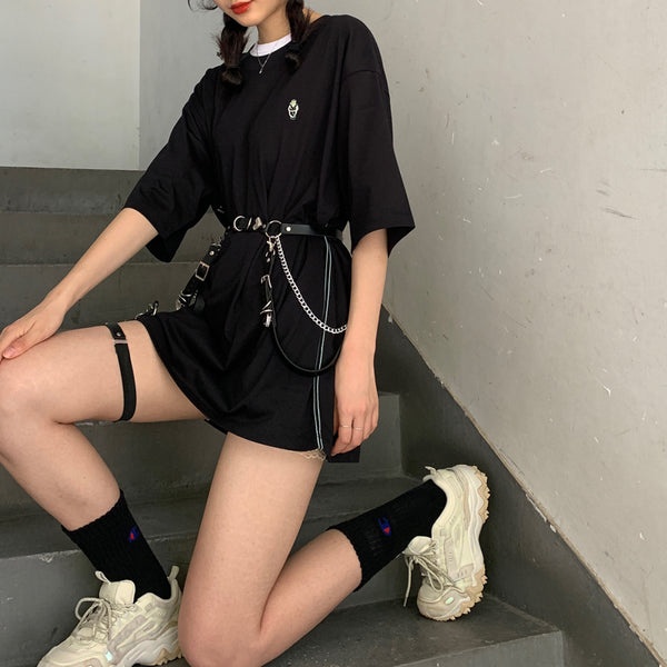 Punk black PU belt + leg loops YC24489