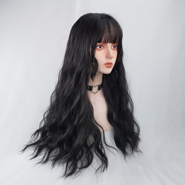 Natural black curly wig YC23714