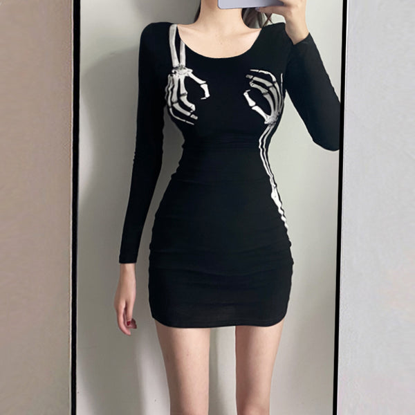 DARK PUNK SKELETON SKELETON DRESS YC24561