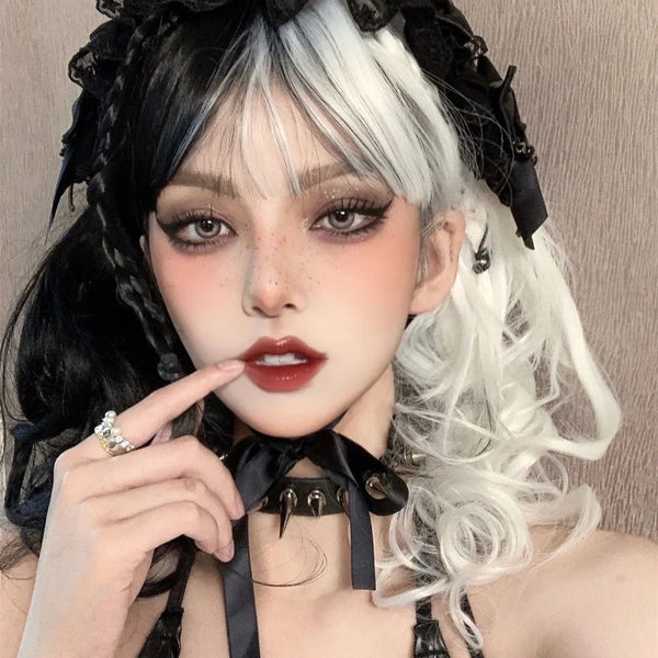 Lolita White + Black Short Curly Wig YC24307